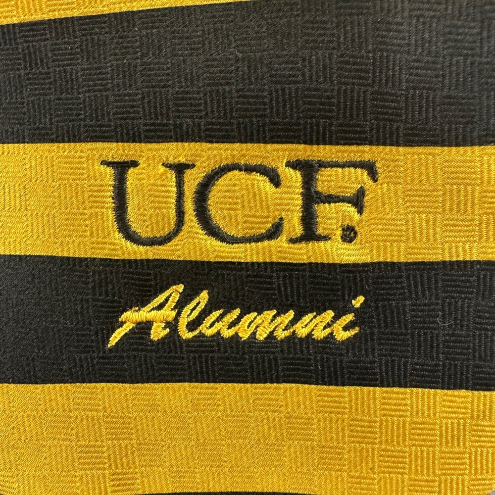 Merger Left UCF Alumni Necktie 100% Silk Black Gold Striped‎ Tie